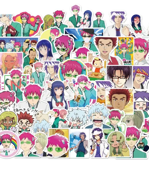 50Pcs Anime The Disastrous Life of Saiki K 2 Stickers Decals Saiki Kusuo Sticker For Laptop Skateboard Motorcycle Kids Toys 1