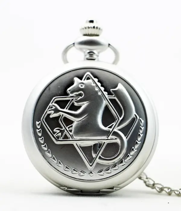 Antique Silver Fullmetal Alchemist Necklace Pendant Quartz Pocket Watch With Chain Gift 1