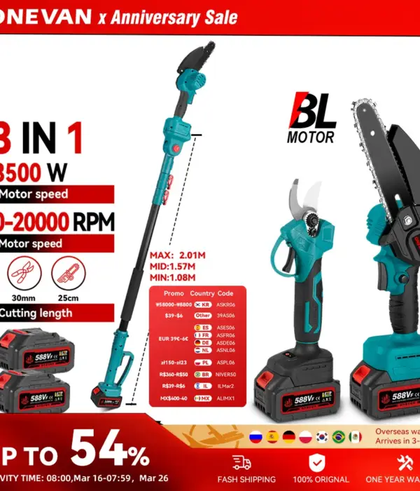 ONEVAN 3500W Brushless Telescoping Pole Electric Chainsaw 3 IN 1 High Branch Scissors Garden Pruning Tool For Makita 18V Battery 1