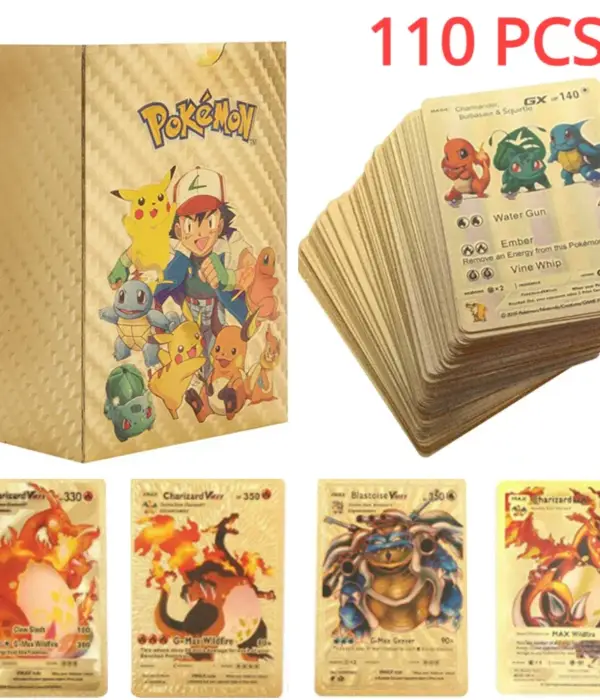 27-110Pcs Pokemon Gold Foil Card VMAX GX Cards English French German Spanish Charizard Pikachu Arceus Colour Pokémon Cards Gift 1