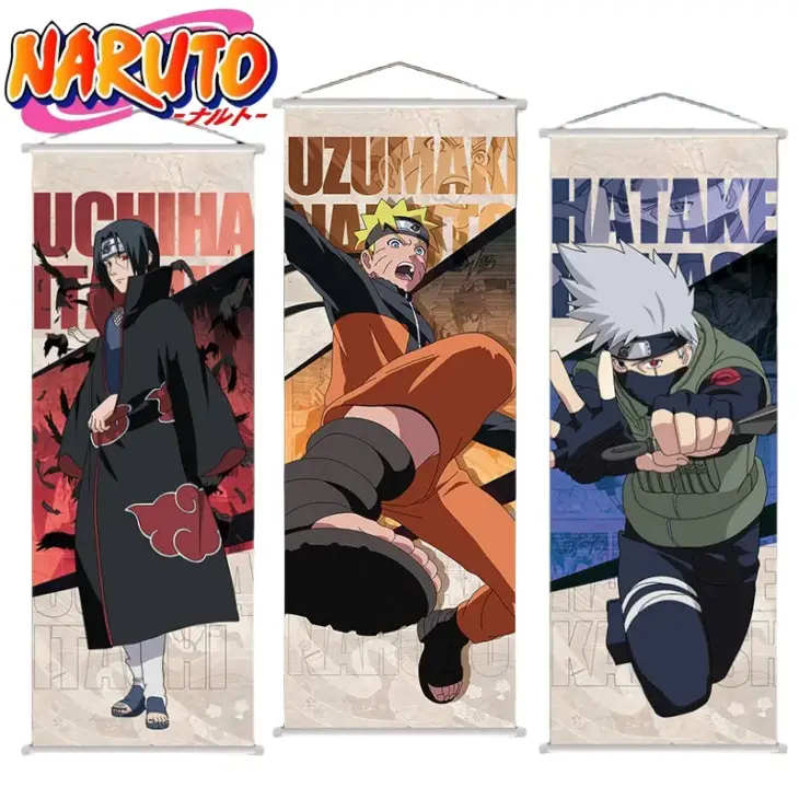 Bandai Naruto Scroll Poster Canvas 25*70cm Hinata Uzumaki Naruto Uchiha Itachi Anime Perimeter Wallpainting Decoration Gifts