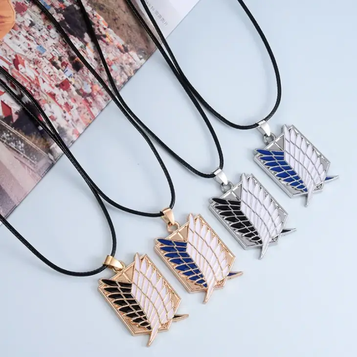 Attack on Titan Anime Necklace Wings of Liberty Cosplay Alloy Pendant Shingeki No Kyojin Leather Chain Man Anime Accessories