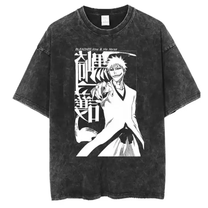 Japan Anime Bleach Zaraki Kenpachi Graphic Printed T Shirt Men Women Manga Tshirts Harajuku High Quality Washed Cotton T-shirt - Image 4