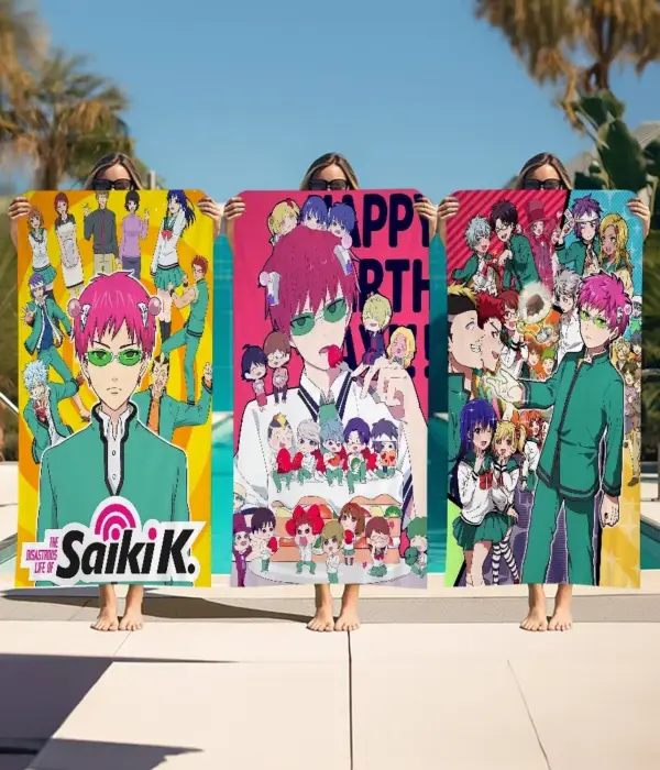 Saiki K Wall Beach Towel Cartoon Cute Summer Kids Large Bath Pool Beach Towel Microfiber Absorbent For Swimming Travel 1