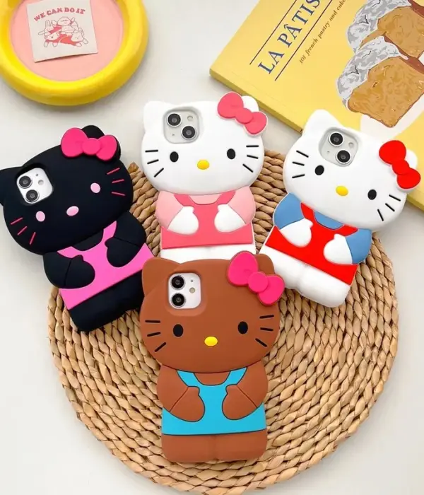 Hello Kitty 3D Cartoon Bow Case For iPhone 15 14 13 Pro Max 11 12 13 XR XS MAX 6 7 8 Plus SE Y2K Anti Fall Silicone Cases Cover 1