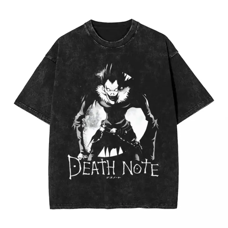 Washed T Shirt Death Anime Notes Japan Hip Hop Vintage T-Shirt Harajuku Ryuk Streetwear Short Sleeve Graphic Tops Tees Men Women
