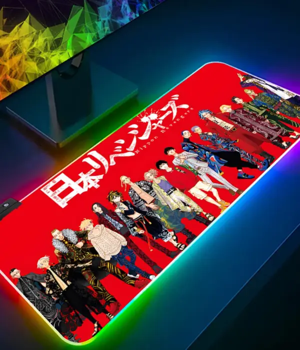 Tokyo Revengers RGB Pc Gamer Keyboard Mouse Pad Mousepad LED Glowing Mouse Mats Rubber Gaming Computer Mausepad 1