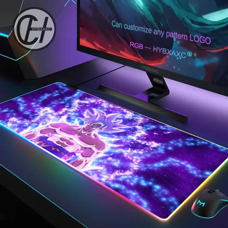 Goku Anime Desk Accessories RGB Gaming Mouse Pad Desk Mat HD Gamer Large LED Light XXL MousePads PC Computer Carpet