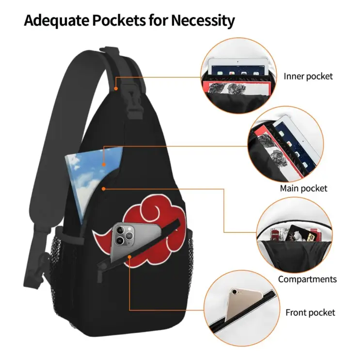 Narutos Akatsuki Small Sling Bag Chest Crossbody Shoulder Backpack Hiking Travel Daypacks Fashion Bag - Image 5