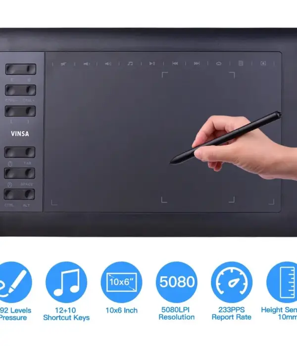 10x6 Inch Professional Graphics Drawing Tablet 12 Express Keys with for Windows Mac for Painting Designing Online Course 1