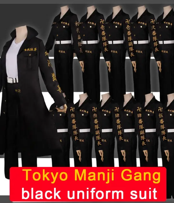 Anime Tokyo Revengers TokyoManji Gang Cosplay Costume Manjiro Sano Ken Ryuguji Keisuke Baji Hanagaki Takemichi Black Uniform Set 1