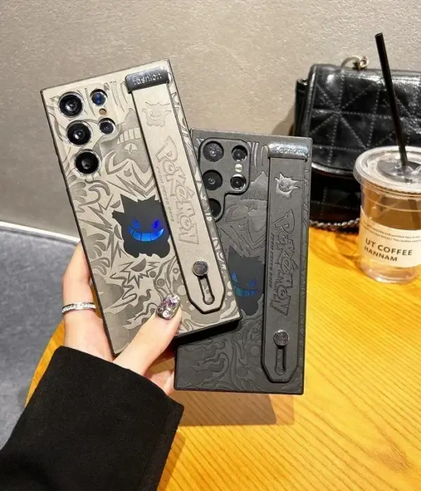Japan Anime Pocket Monsters Pokémon Gengar Wrist Strap Holder Phone Case For Samsung Galaxy S 25 24 23 Ultra Puls Leather Cover 1