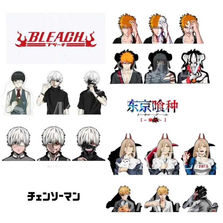 Japanese Series Combination Chainsaw Man BLEACH Ghoul Motion 3D Gradient Sticker Anime Peripheral Collection Gift