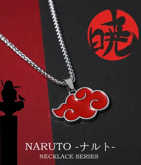 NARUTO Akatsuki Red Cloud Pendant Necklace Men Stainless Steel Cosplay Anime Chain Necklace for Men Jewelry Accessories Gift 1