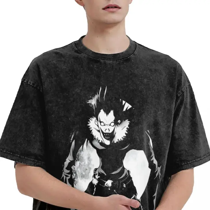 Washed T Shirt Death Anime Notes Japan Hip Hop Vintage T-Shirt Harajuku Ryuk Streetwear Short Sleeve Graphic Tops Tees Men Women - Image 4