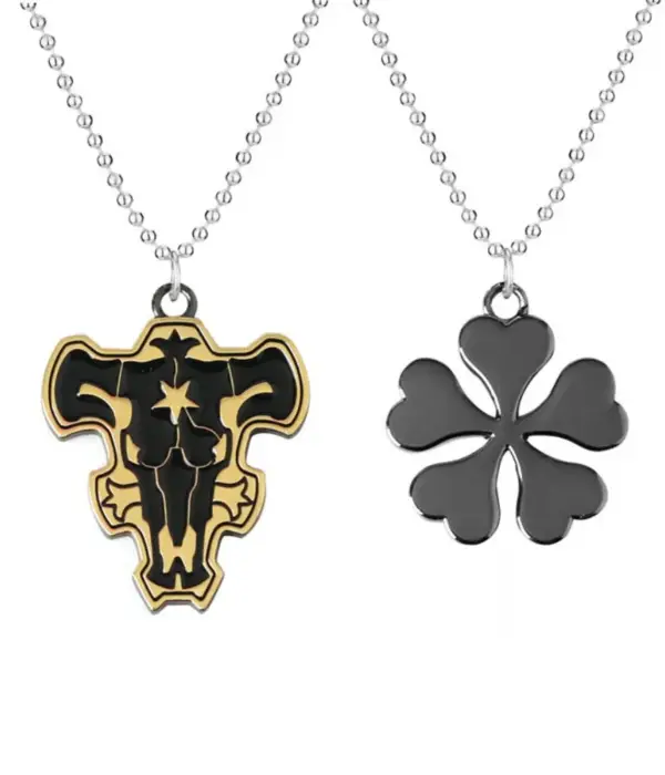 Anime Black Four-leaf Clover Pendant Necklace Five-leaf Asta Black Cow Logo Charming Clavicle Chain Personalized Trendy Jewelry 1