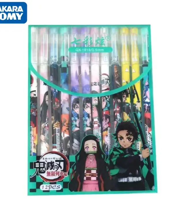 12pcs/set Demon Slayer Anime Figure Kamado Tanjirou Gel Pens Cute Cartoon Black ink Quick Dry Neutral Pen Kids Stationery Gift 1