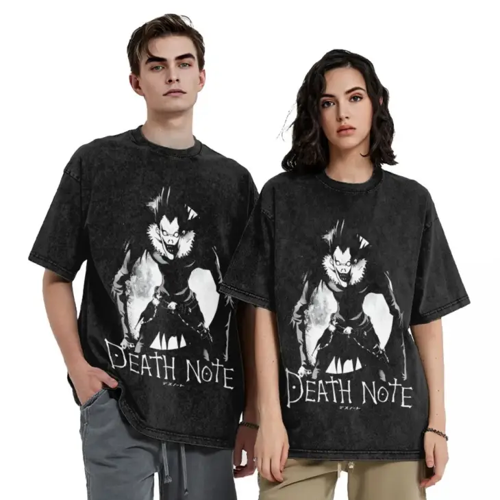 Washed T Shirt Death Anime Notes Japan Hip Hop Vintage T-Shirt Harajuku Ryuk Streetwear Short Sleeve Graphic Tops Tees Men Women - Image 2