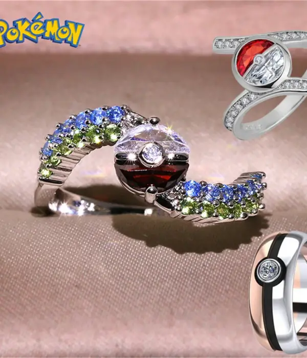 Pokémon Poké Ball Ring Creative Gold Engagement Ring with Diamonds Two Color Pikachu Ring Girls Accessories Pokémon Birthday Gif 1