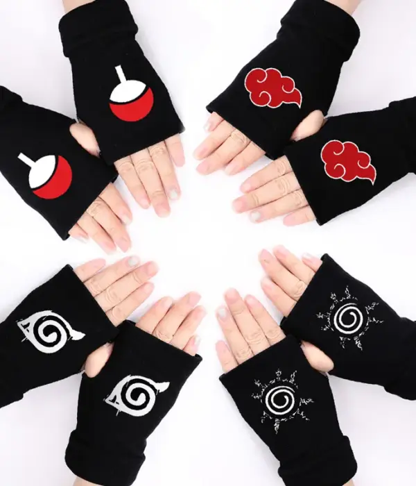 Naruto Anime Cosplay Black Gloves Akatsuki Itachi Bicycle Motorcycle Fingerless Warmer Wrist Gloves Toys for Children Adult Gift 1