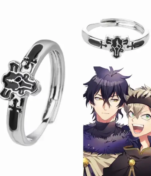 Anime Black Clover Quartet Knights Cosplay Ring Necklace Demon Asta Adjustable Alloy Rings Unisex Jewelry Prop Accessories Gift 1