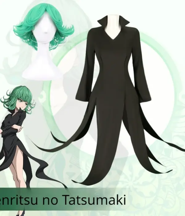 One Punch Man Tornado of Terror Senritsu No Tatsumaki Cosplay Costume Wig Black Dress Women Girl Outfit Halloween Child Adult 1