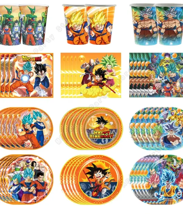 Goku Dragon Ball Z Birthday Decoration Party Supplies Tablecloth Paper Cup Plate Napkin Bag Disposable Tableware Baby Shower Kit 1